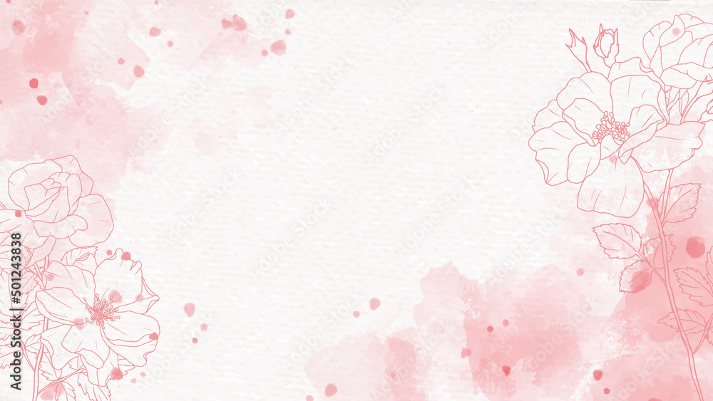 pink watercolor splash background with line art rose pink watercolor splash background with line art rose