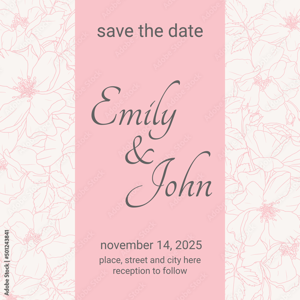 pink doodle line art peony flower minimal square banner or wedding invitation template background pink doodle line art peony flower minimal square banner or wedding invitation template background