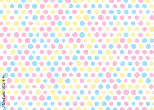Colorful polka dots on a white background