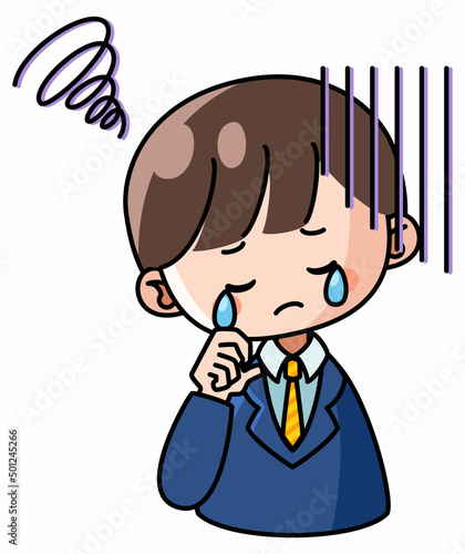 悲しくて(悔しくて)涙を流すスーツ姿の男性のイラスト
