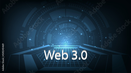 Web 3.0 text on dark blue technology background. Concept of upgrade new Technology.