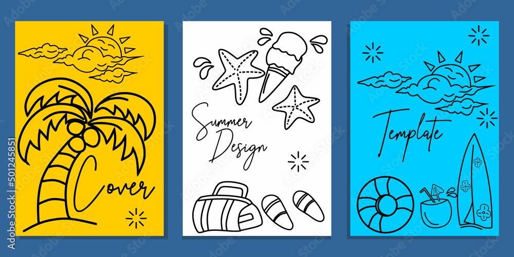set cover with summer icon elements. used for book covers, magazines, invitations set cover with summer icon elements. used for book covers, magazines, invitations