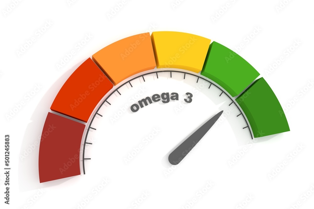Sport nutrition concept. 3D abstract omega 3 measuring scale - obrazy, fototapety, plakaty 