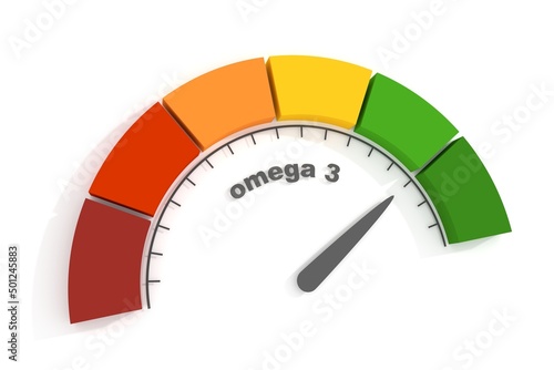 Sport nutrition concept. 3D abstract omega 3 measuring scale