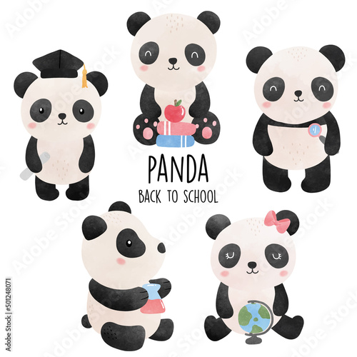 Fototapeta Naklejka Na Ścianę i Meble -  Panda back to school, cute panda vector illustration