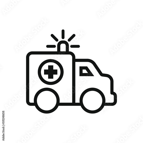 Ambulance icon, outline emergency car, medicine van, care medic support, thin line web symbol on white background. Vector illustration EPS 10