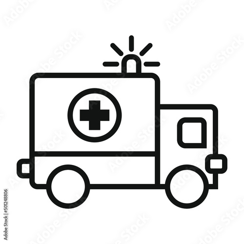 Ambulance icon, outline emergency car, medicine van, care medic support, thin line web symbol on white background. Vector illustration EPS 10