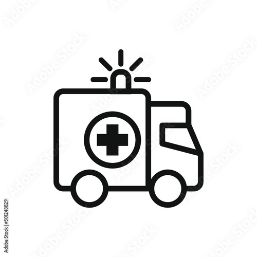 Ambulance icon, outline emergency car, medicine van, care medic support, thin line web symbol on white background. Vector illustration EPS 10