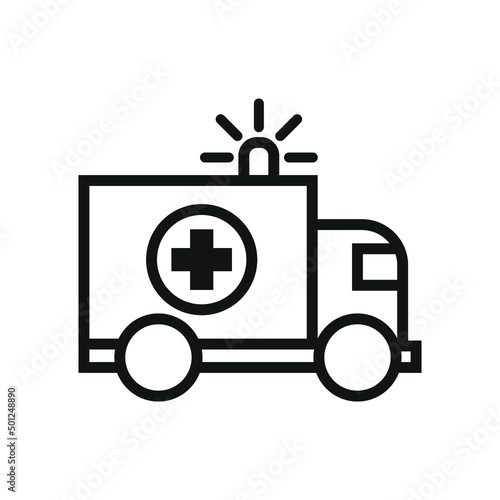 Ambulance icon, outline emergency car, medicine van, care medic support, thin line web symbol on white background. Vector illustration EPS 10