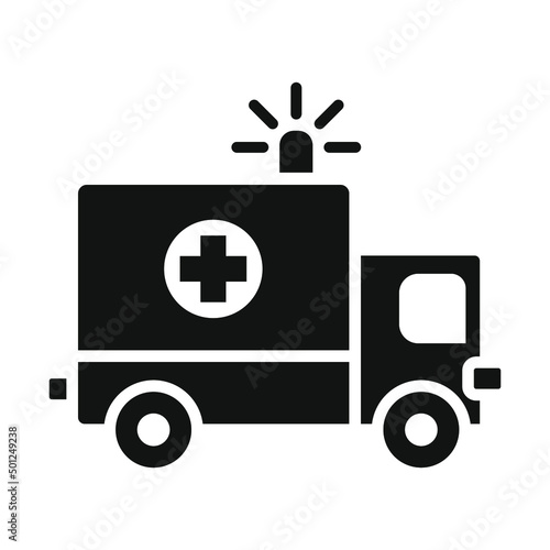 Ambulance icon, glyph emergency car, medicine van, care medic support, solid style web symbol on white background. Vector illustration EPS 10