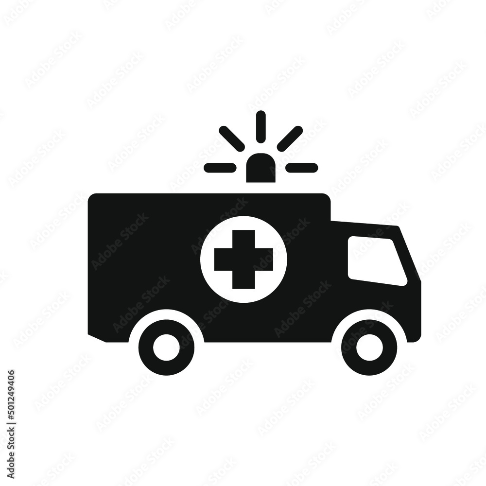 Ambulance icon, glyph emergency car, medicine van, care medic support, solid style web symbol on white background. Vector illustration EPS 10 Ambulance icon, glyph emergency car, medicine van, care medic support, solid style web symbol on white background. Vector illustration EPS 10
