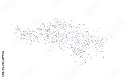 Background plume silver texture crumbs. Silverish dust scattering on a white background. Sand particles grain, sand assembled. Vector backdrop dune, pieces abstraction. Illustration grunge for design