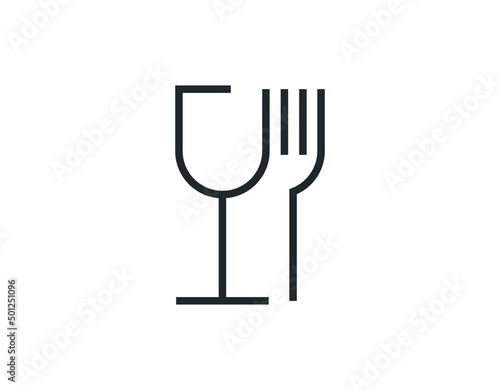 Glass and fork icons. A pictogram indicating that the packaging is approved for food products.