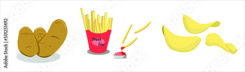 Potato french fries and potato chip vector snack