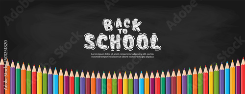 Colored pencils vector design banner, Back to school concept with colorful crayons background