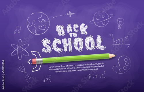 Realistic Pencil in form of rocket launcghing background, Concept of Back to school for invitation poster and banner