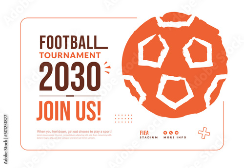 Football tournament poster template with ball isolated on white background, Minimal competition invitation in flat style