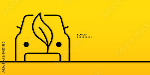 Eco car vehicle on yellow background, Pollution and environment protection concept, Electric car usage and green energy