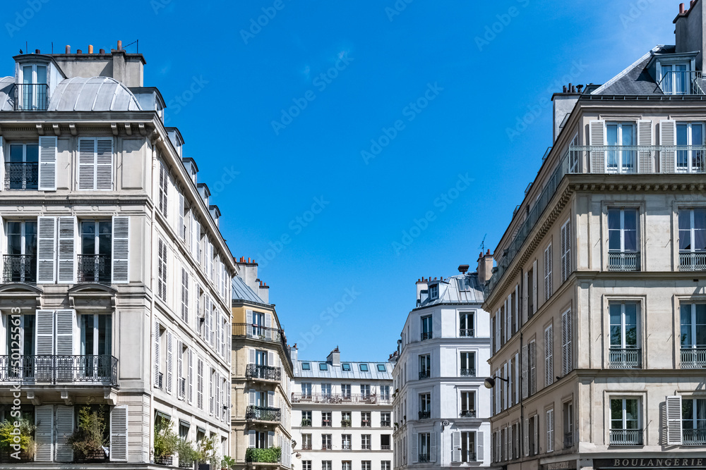 Paris, beautiful buildings in the 11e arrondissement, springtime