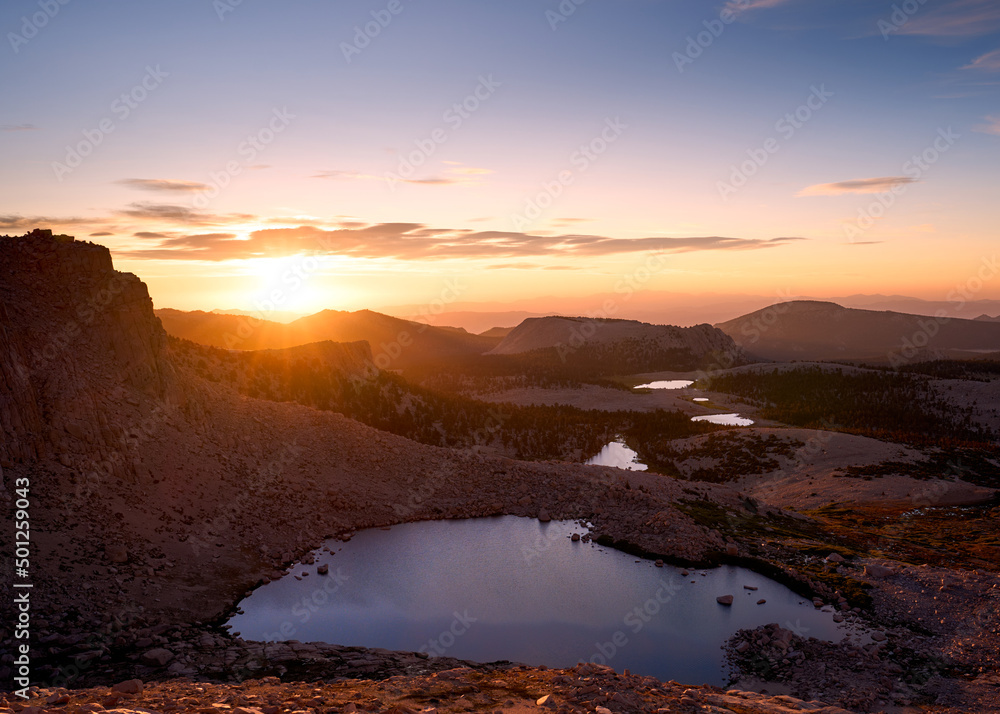 Lakes in mountain during sunrise