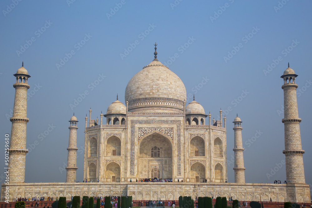 View of Taj Mahal with blue sky, Agra, Uttar Pradesh, India