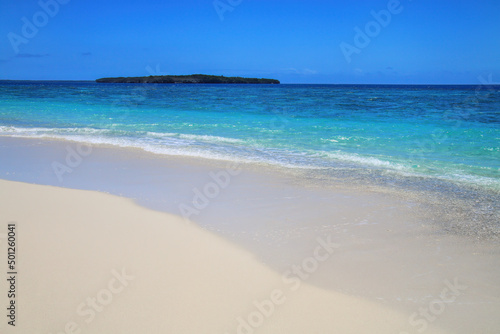 Sandy beach at Gee island in Ouvea lagoon  Loyalty Islands  New Caledonia