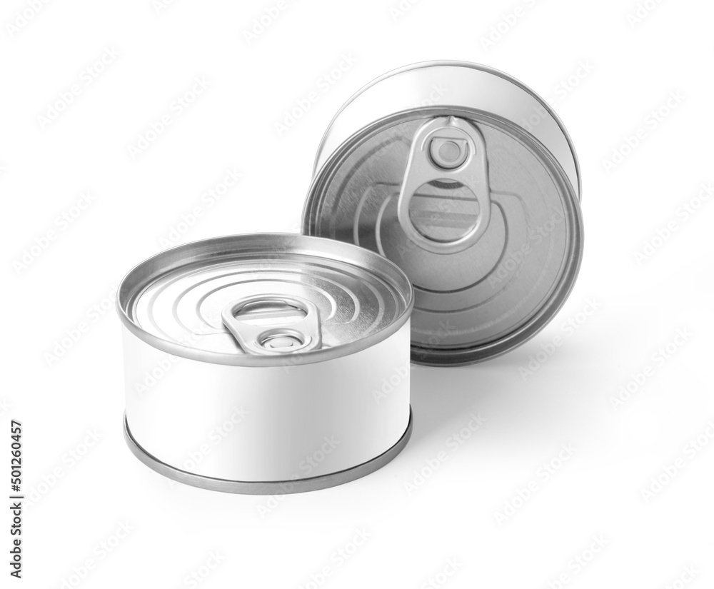 silver metal tin cans isolated on white silver metal tin cans isolated on white
