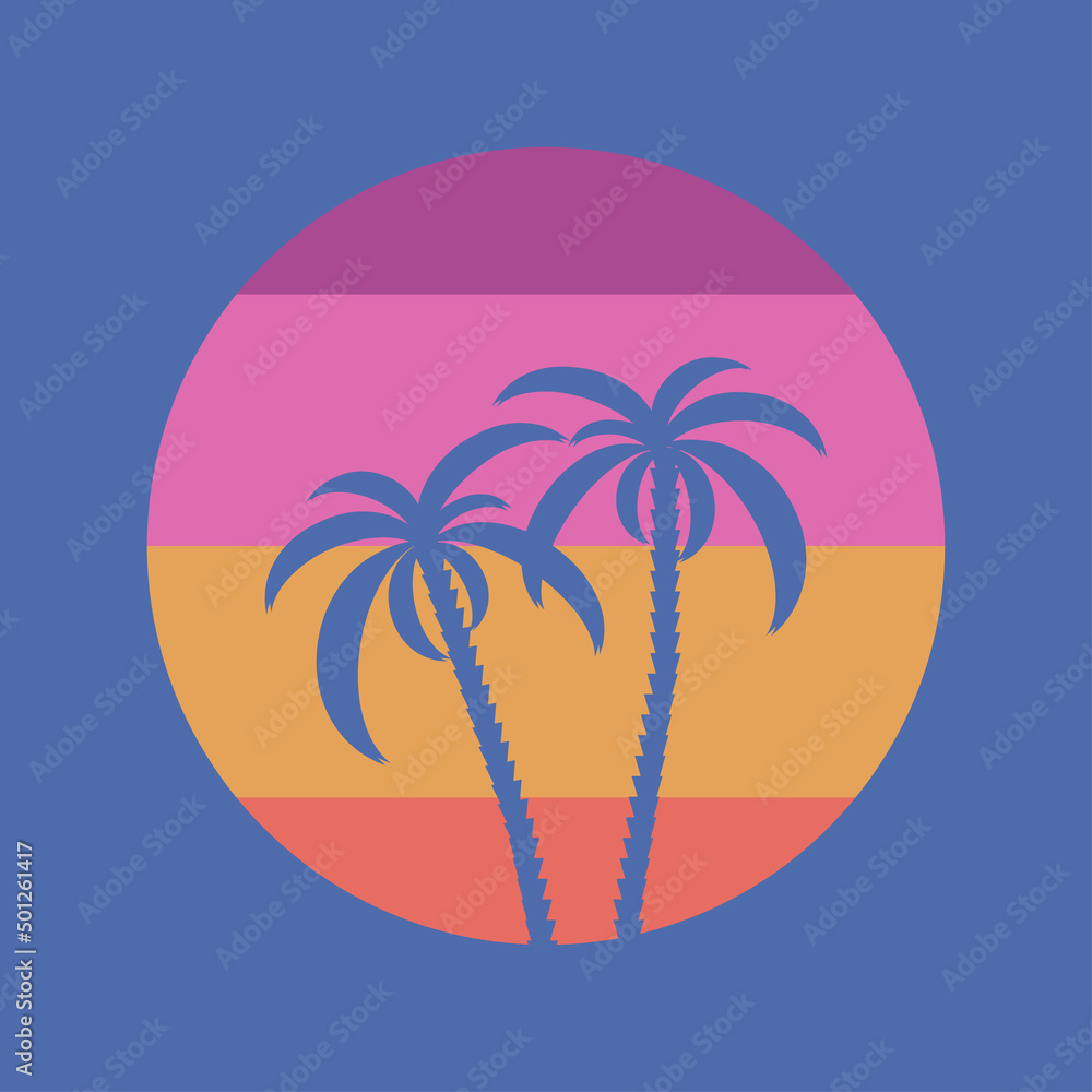 Silhouettes of palm trees against the backdrop of sunset