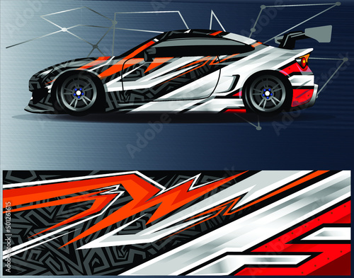 Car wrap design vector. Graphic abstract stripe racing background kit designs for wrap vehicle  race car  rally  adventure and livery
