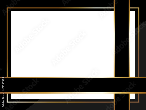 高級感のあるクロス掛けリボンフレーム　横位置　ブラック＆ゴールド