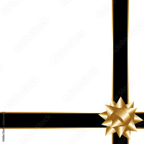 高級感のあるクロス掛けリボン　正方形　ブラック＆ゴールド