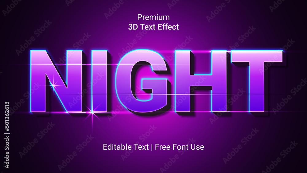 Night 3d text effect neon purple Stock Vector | Adobe Stock