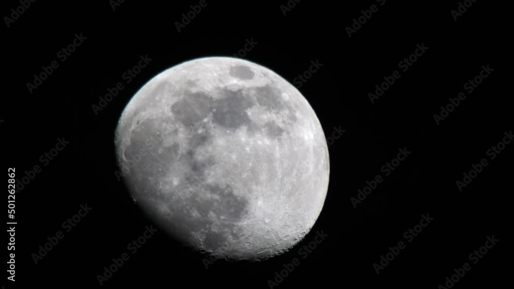 Detail View Of Last Quarter Moon Moving In The Darkness Of Night. - close up Detail View Of Last Quarter Moon Moving In The Darkness Of Night. - close up