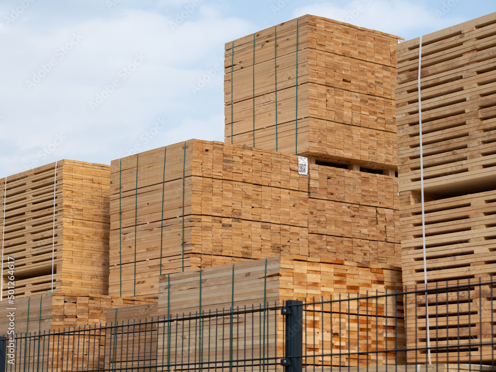 Fototapeta premium Schnittholz - Herstellung von Holzpaletten - Europaletten