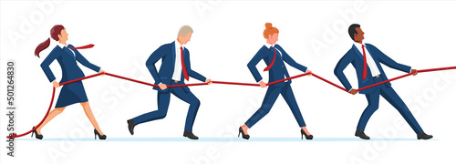 Businesswoman and Businessman Pull of Rope.