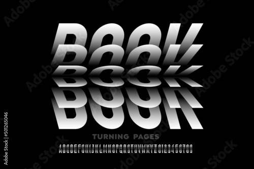 Book turning pages style font design, alphabet letters and numbers vector illustration