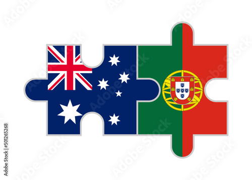 puzzle pieces of australia and portugal flags. vector illustration isolated on white background