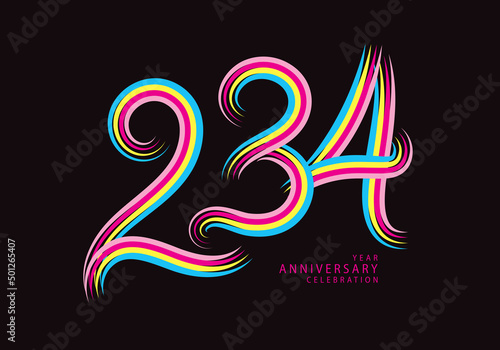 234 number design vector, graphic t shirt, 234 years anniversary celebration logotype colorful line, 234th birthday logo, Banner template, logo number elements for invitation card, poster, t-shirt.