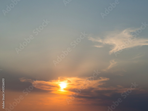 Fototapeta Naklejka Na Ścianę i Meble -  Picturesque view of the sky with clouds during sunset. Beautiful view of the cloudy sky at sunset. Fantastic bright clouds in the sunset sky. Sky background