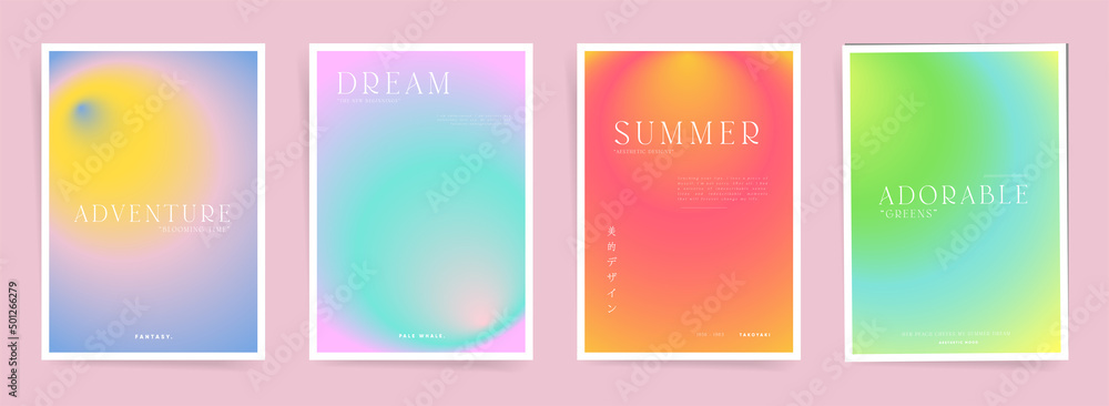 Japanese means - Aesthetic design. Summer gradient blurred posters design for background, placards, banners, book and notebook covers. Duotone vector asian modern art.

