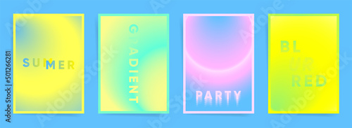 Summer gradient neon posters set for background, placards, banners, book and notebook covers.  Modern space blurry y2k colors. Duotone vertical minimal vector templates collection.