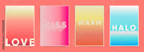 Summer party gradient neon design set for poster background, placards, banners, book and notebook covers. Aesthetic blurry frames, decorative covers. Duotone vertical minimal vector creatives prints.