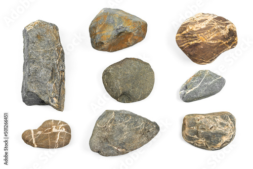 Various rocks isolated on white background