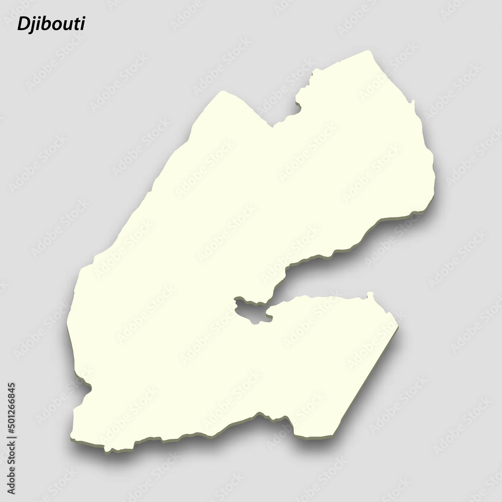 3d isometric map of Djibouti isolated with shadow