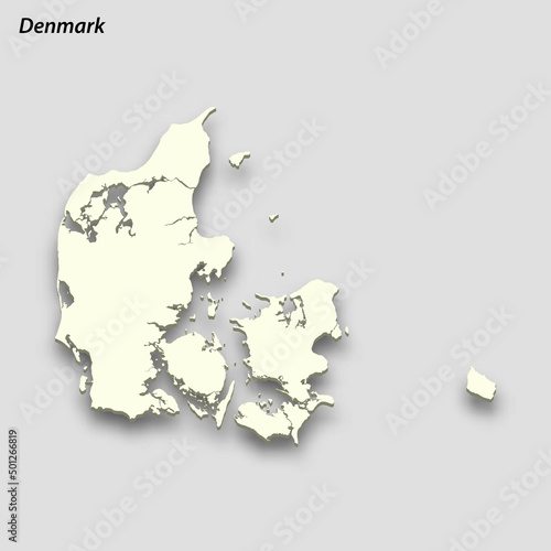 3d isometric map of Denmark isolated with shadow