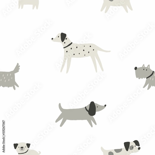 Cute Hand drawn dog - vector print in doodle style. Seamless pattern with pet