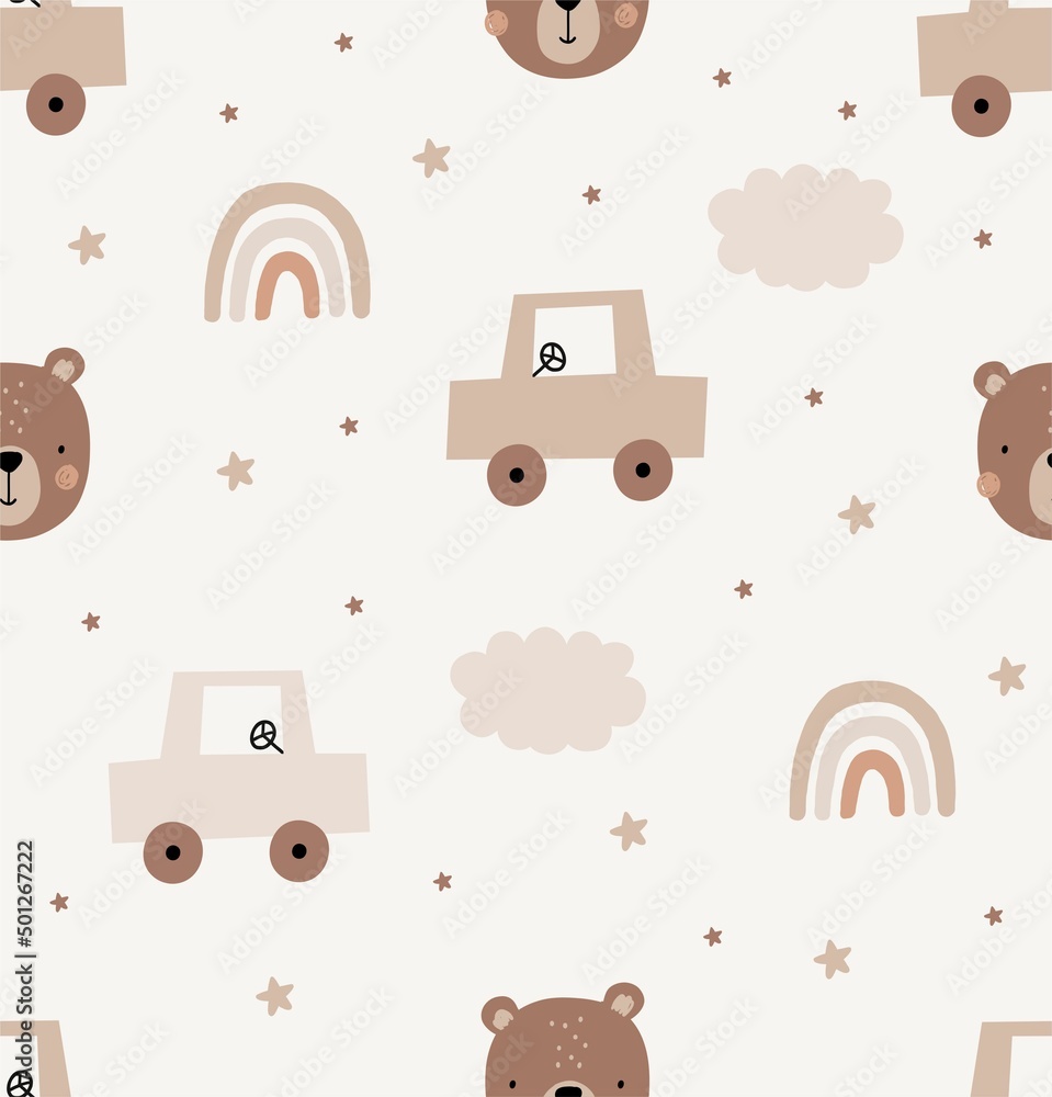 Cute cartoon Bohemian nursery pattern. Boho vector print for wall decor ...