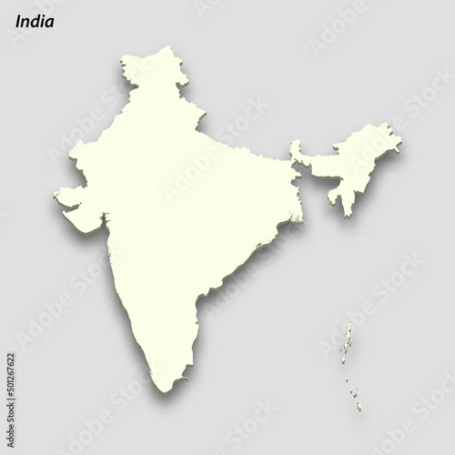 3d isometric map of India isolated with shadow
