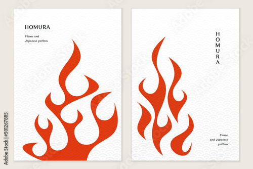 Fire, Flame, Template for cover layout, poster, flyer, etc, with Japanese pattern