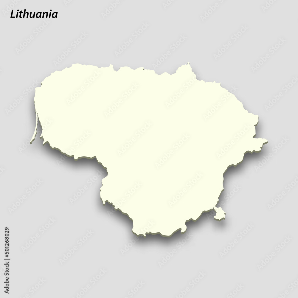 3d isometric map of Lithuania isolated with shadow